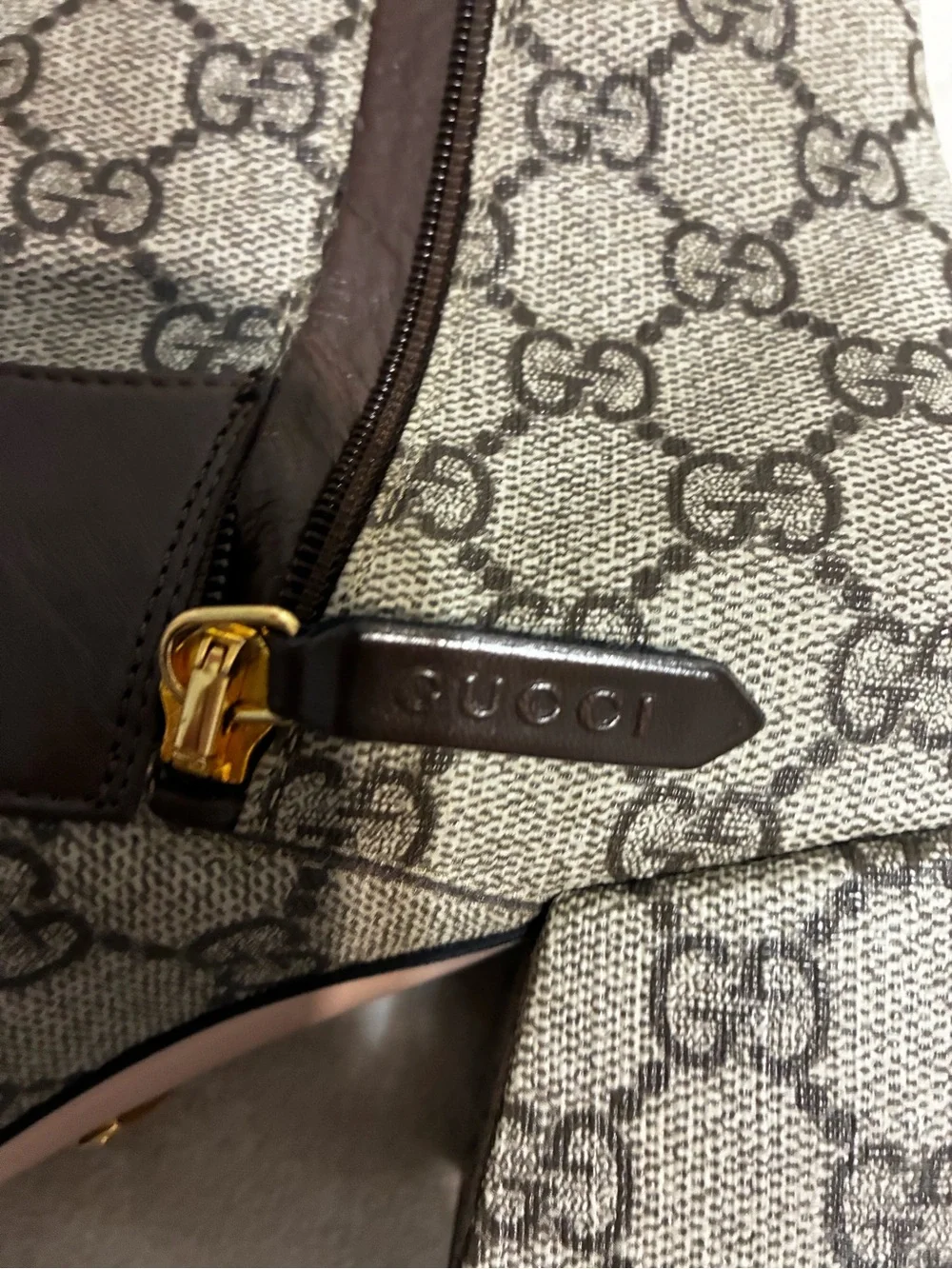 Gucci Beige Monogram Canvas Ankle Boots with Brown Leather Strap and Gold GG